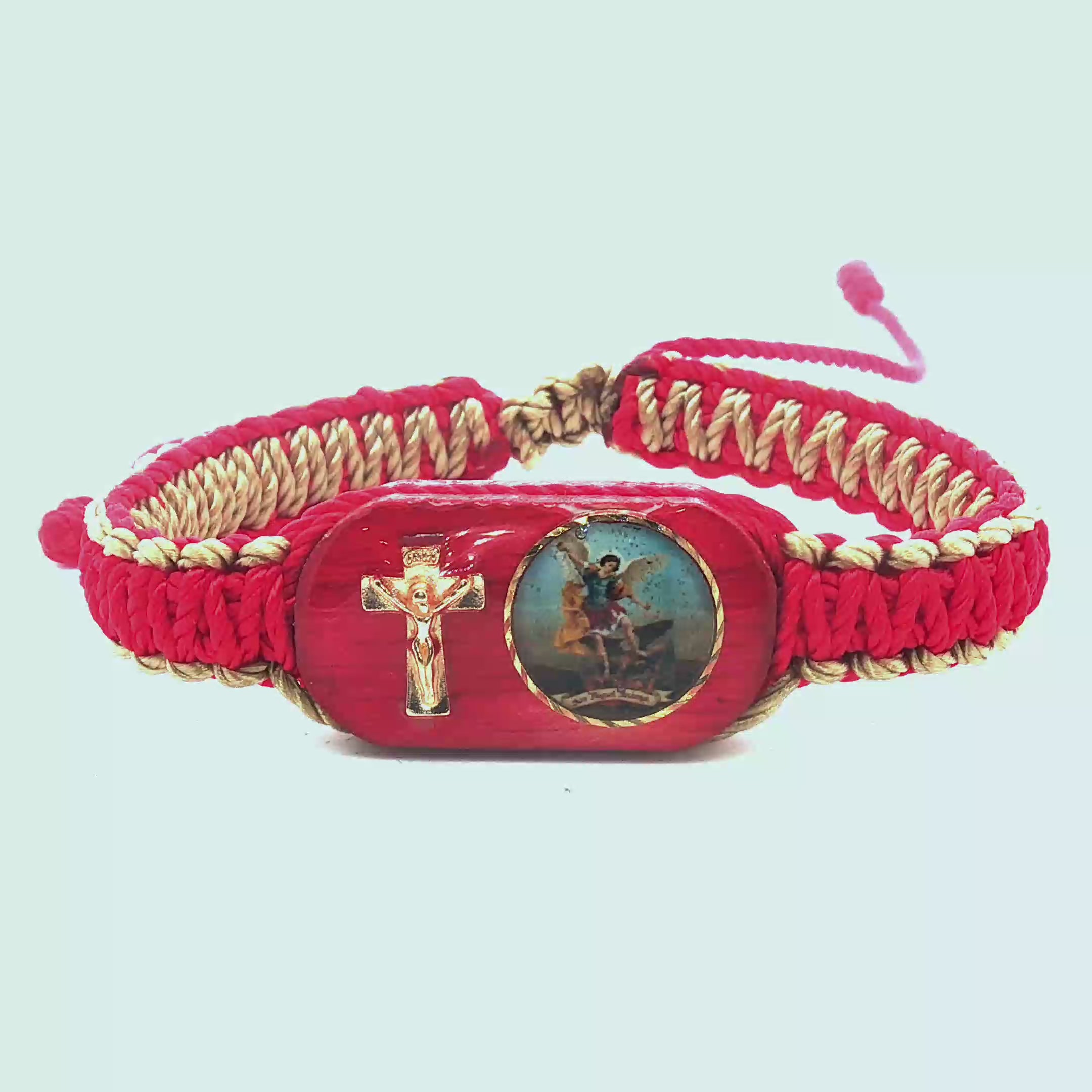 MESSIAH SACRED ORDER 片桐由摩 CARNELIAN St Michael Cross Red Tan Bracelet – Rosarios Y Mas