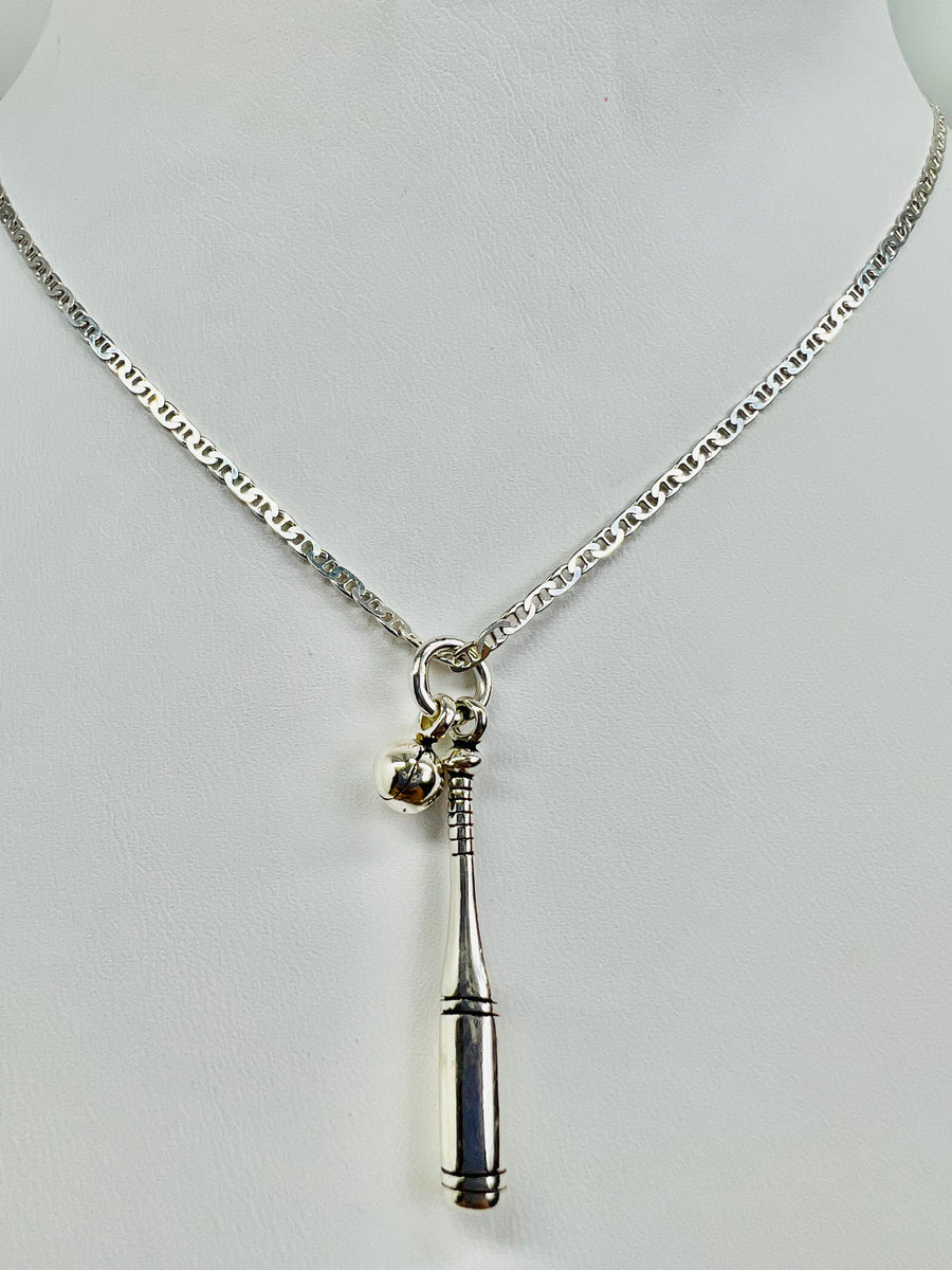 Baseball Bat and Ball Necklace (.925 Sterling Silver) Rosarios Y Mas