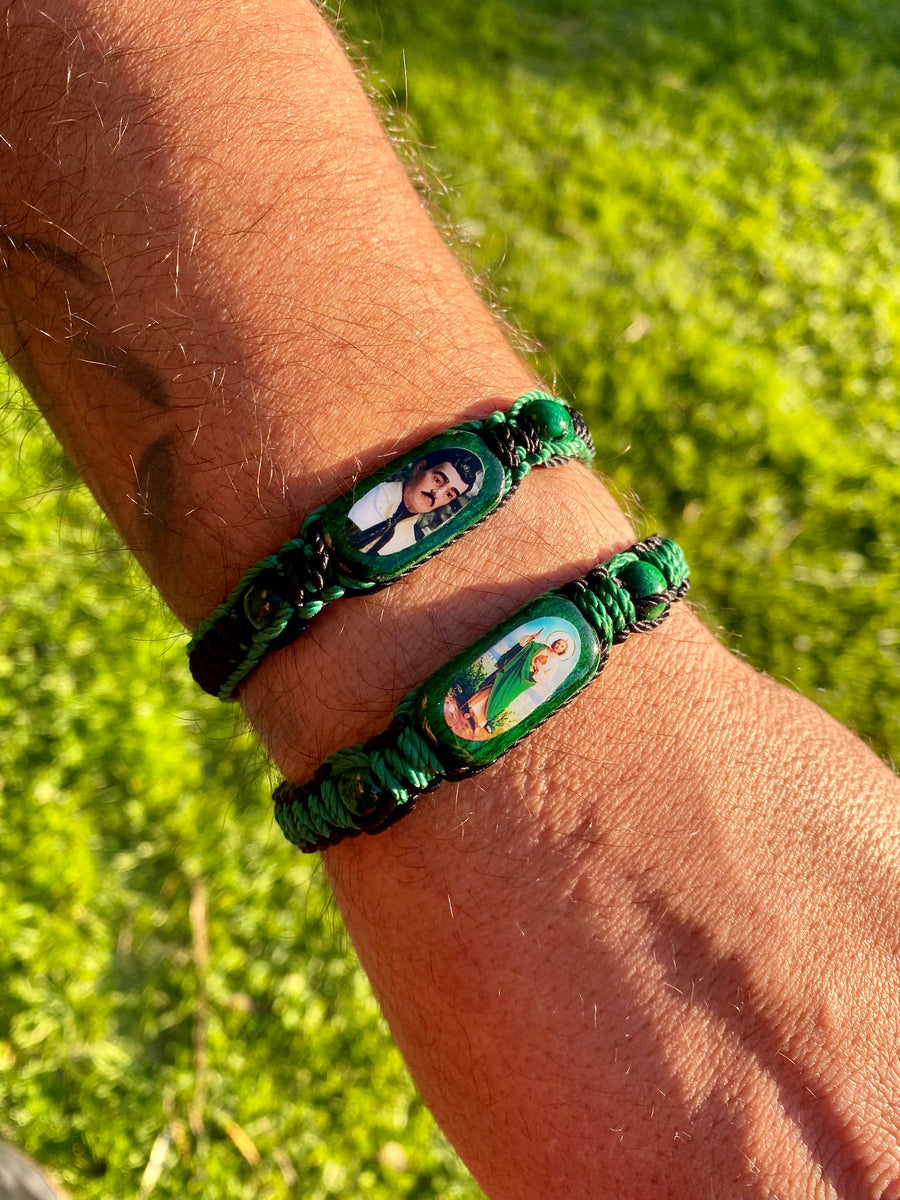  Saint St Jude Green Adjustable Reversible Bracelet Men