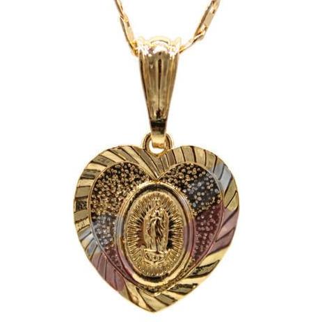 Our Lady of Guadalupe Heart Pendant with Necklace (24K Gold Filled ...