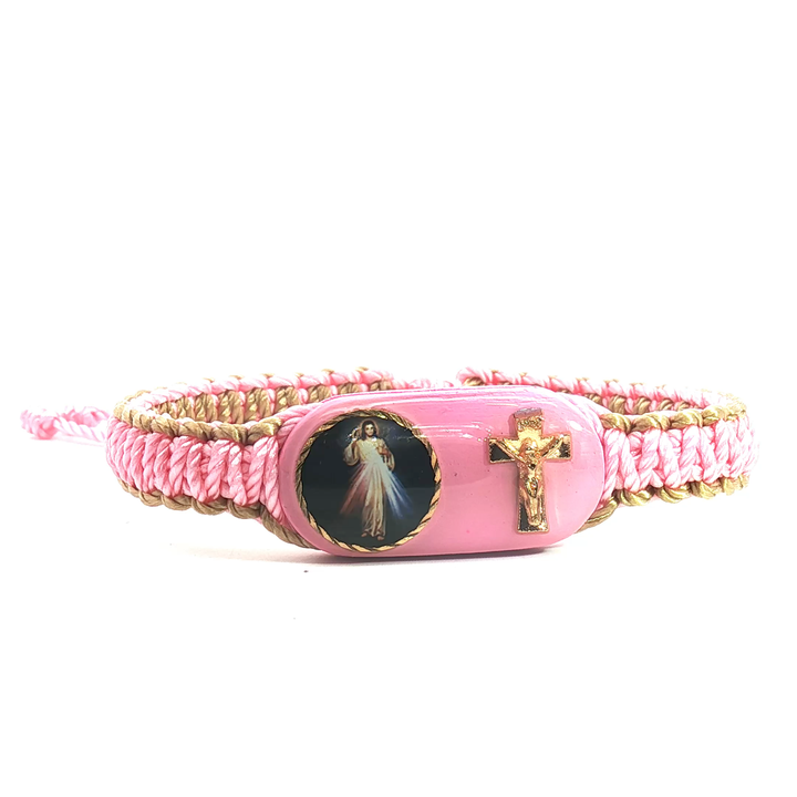 Divine Mercy Cross Pink Tan Bracelet – Rosarios Y Mas