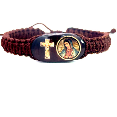 Our Lady of Guadalupe Cross Brown Bracelet