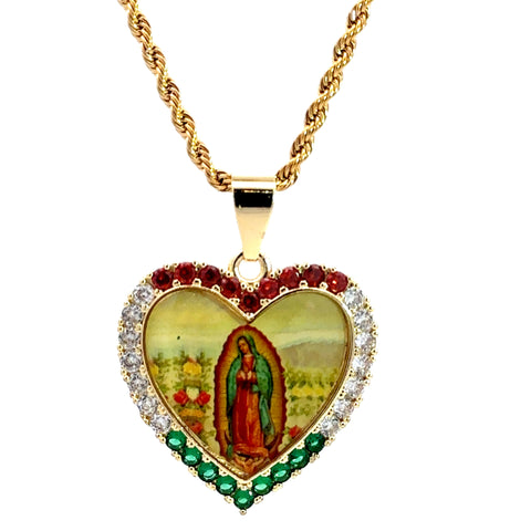 Our Lady of Guadalupe Heart Necklace (24K Gold Filled)