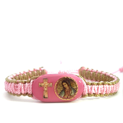 Our Lady of Guadalupe Cross Pink and Gold Bracelet