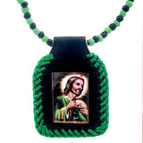 St Jude Green Black Leather Necklace