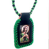 St Jude Green Black Leather Necklace