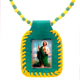 St Jude Green Yellow Leather Necklace