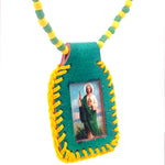 St Jude Green Yellow Leather Necklace