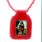 Santa Muerte Red Leather Necklace