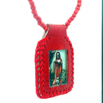 Santa Muerte Red Leather Necklace