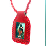 Santa Muerte Red Leather Necklace