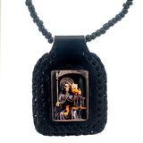 Santa Muerte Black Leather Necklace