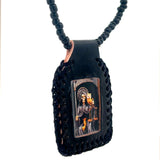 Santa Muerte Black Leather Necklace