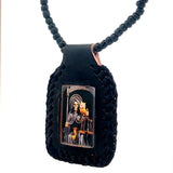 Santa Muerte Black Leather Necklace