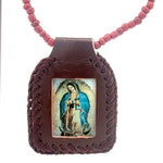 Our Lady of Guadalupe Brown Leather Necklace