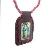 Our Lady of Guadalupe Brown Leather Necklace