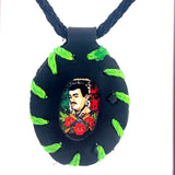 Jesus Malverde Black Leather Necklace