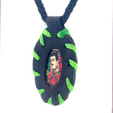 Jesus Malverde Black Leather Necklace