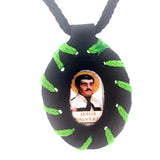 Jesus Malverde Black Leather Necklace