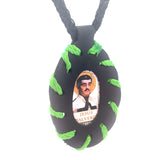 Jesus Malverde Black Leather Necklace