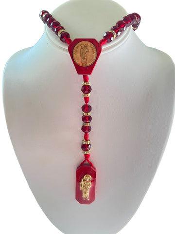 St Jude Rosary Necklace - Red