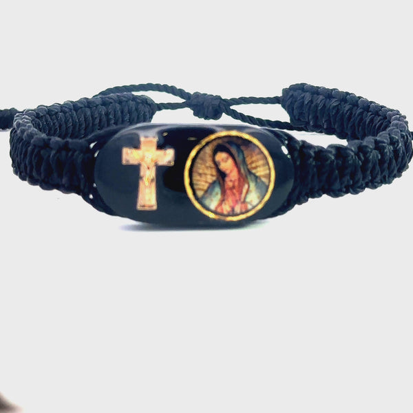 Our Lady of Guadalupe Cross Black Bracelet