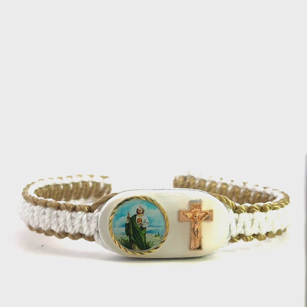 St Jude Cross White and Gold Bracelet