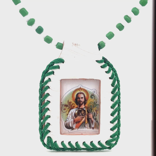 St Jude Green White Leather Necklace