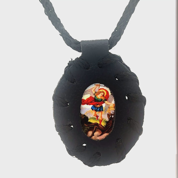 St Michael Black Leather Necklace