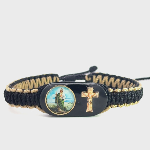 St Jude Cross Black and Tan Bracelet