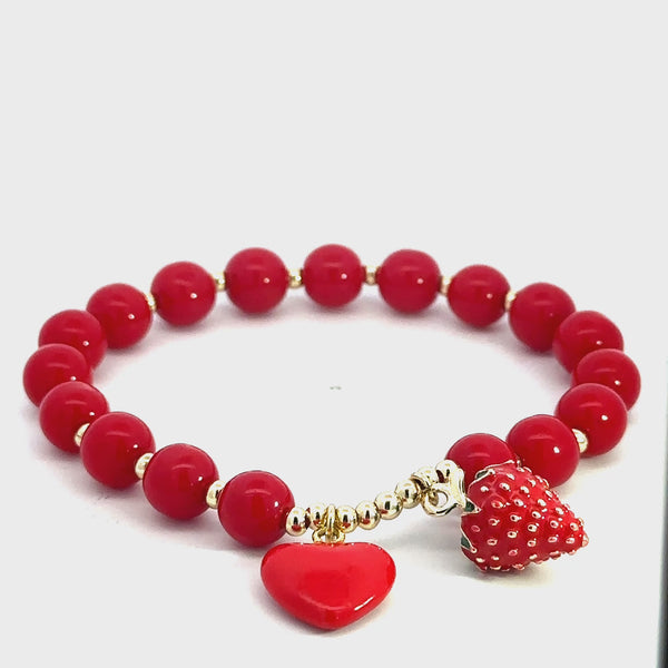 Heart Strawberry Red Bead Bracelet