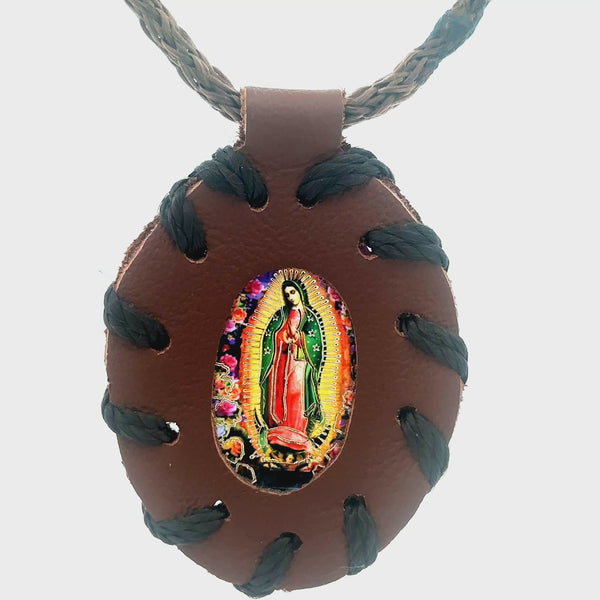 Our Lady of Guadalupe Brown Leather Necklace