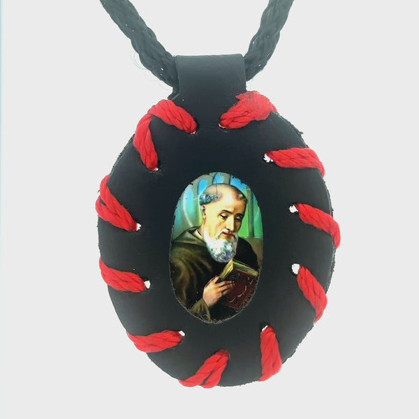 St Benedict Black Leather Necklace