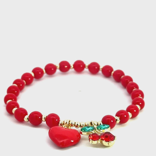 Heart Cherry Red Bead Bracelet