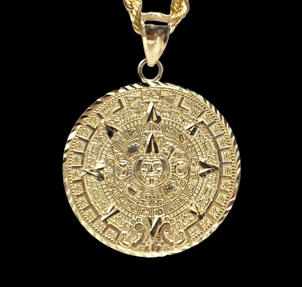 14K Gold Aztec Calendar (Pendant or Necklace Set)