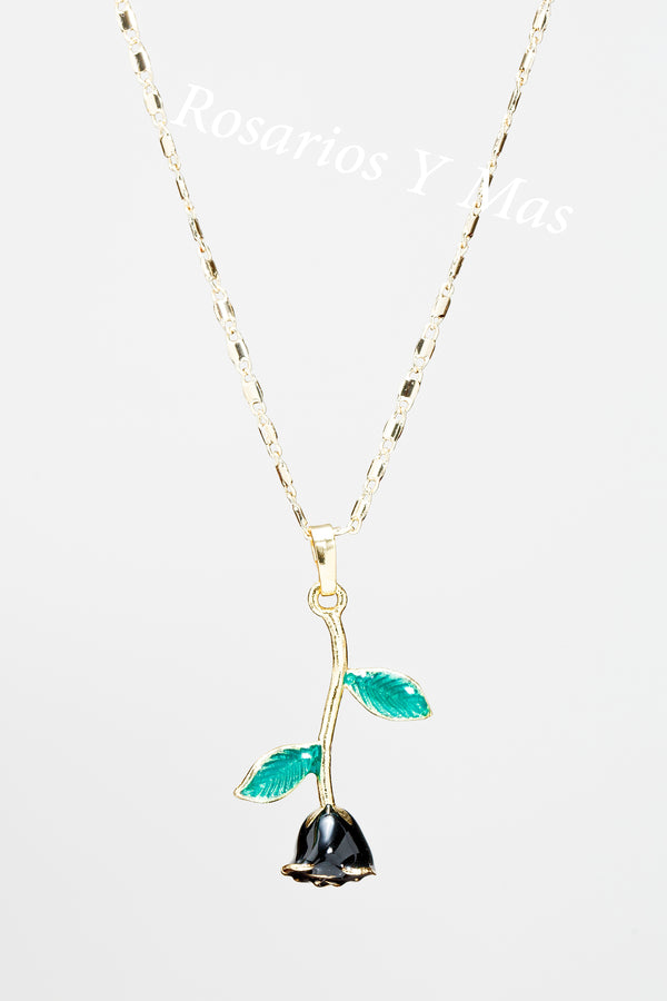 Upside Down Black Rose Pendant with Necklace (24K Gold Filled)
