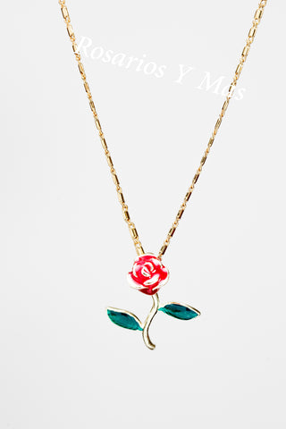 Red Rose Pendant with Necklace (24K Gold Filled)