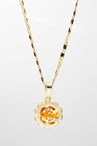 Rose Flower Pendant with Necklace (24K Gold Filled) - Rosa Flor con Cadena Oro Laminado