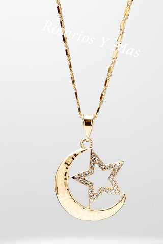 Star & Moon with 24" Necklace (24K Gold Filled)