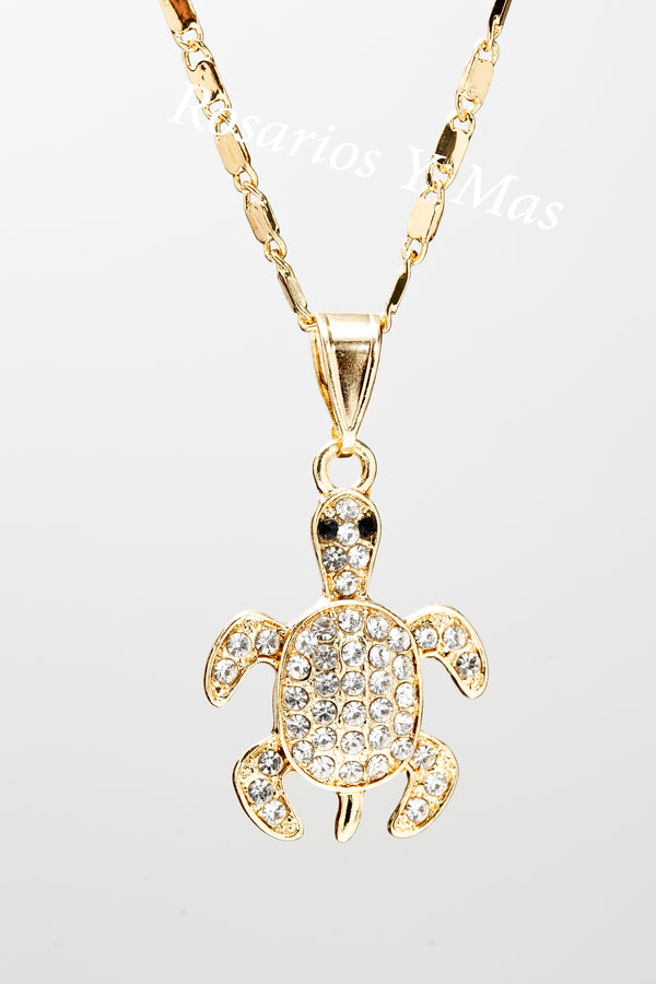 Turtle Pendant with Necklace (24K Gold Filled) - Tortuga Medalla Cadena Oro Laminado