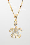 Turtle Pendant with Necklace (24K Gold Filled) - Tortuga Medalla Cadena Oro Laminado