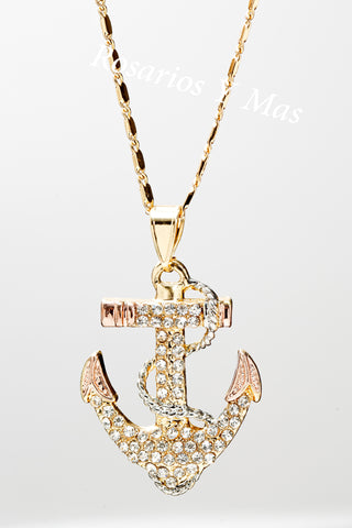 Anchor Pendant with Necklace (24K Gold Filled) - Ancla Medalla Cadena Oro Laminado