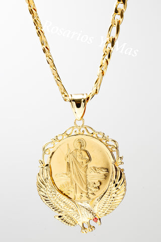 St Jude and Our Lady of Guadalupe Centenario with 26" Necklace (24K Gold Filled)