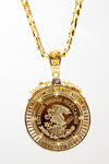 Aztec Calendar and Mexican Eagle Centenario with 26" Necklace (24K Gold Filled)