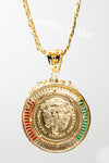 24K Gold Plated 50 Pesos and Mexican Eagle Centenario with 26" Necklace