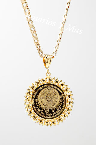 Veinte Pesos and Mexican Eagle Pendant with Necklace (24K Gold Filled)