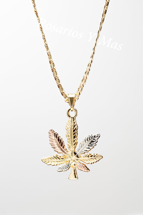 Marijuana Weed Pendant with 26" Necklace Three Gold Tone (24K Gold Filled)