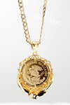 Aztec Calendar and Mexican Eagle Centenario with 26" Necklace (24K Gold Filled)