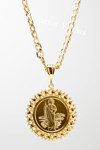 St Jude and Our Lady of Guadalupe Pendant with Necklace (24K Gold Filled)