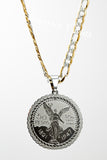 50 Pesos and Mexican Eagle Centenario with 26" Necklace (24K White Gold Filled)